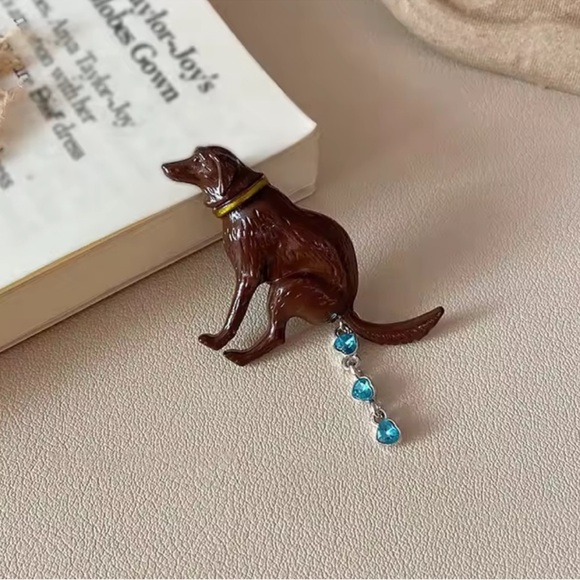 Pooping Dog Brooch with Blue Accents - Picture 1 of 7
